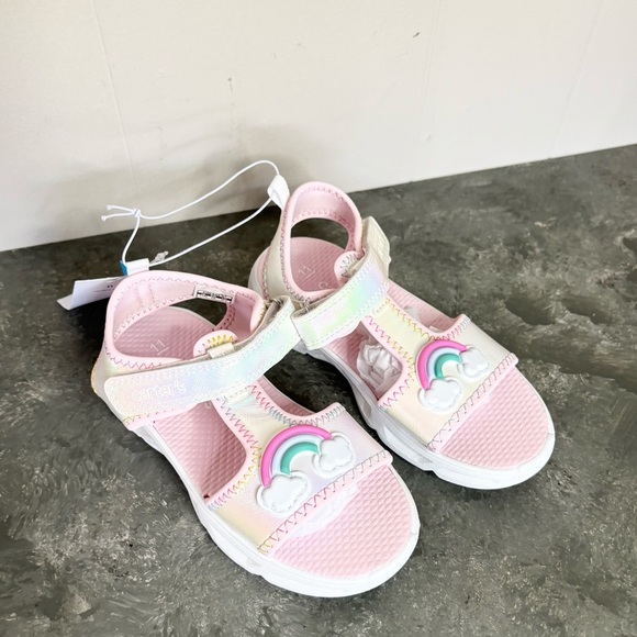 Carters light pink white light up sandals t strap Velcro rainbow size 11 new - Picture 2 of 6